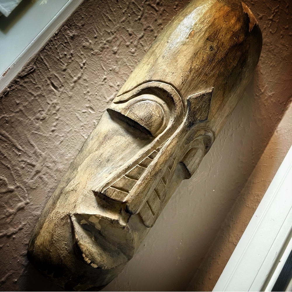 vintage tribal mask wood sculpture